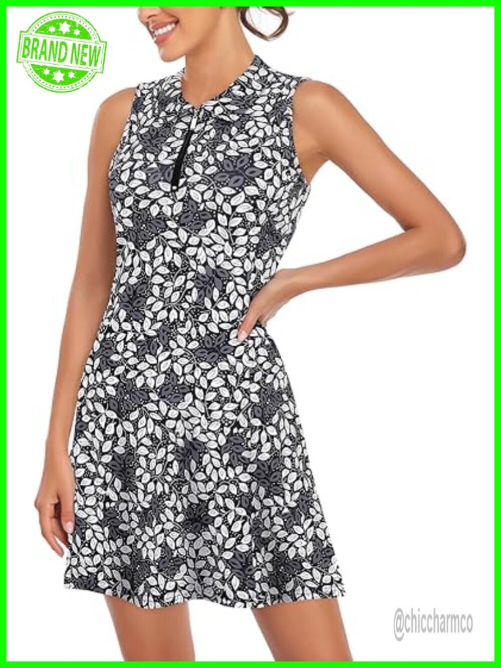 Sleeveless Zip Up Pleated Tennis Golf Dress with Shorts